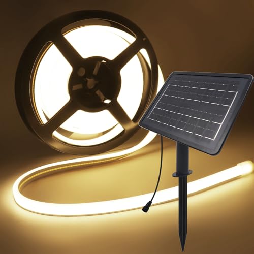 Wisada 24V Solar COB Neon LED Strip, de doble cara brillante 320 LEDs/m IP67 tira de luz impermeable con 1200mah 8-modo de panel solar LED Para el jardín, la decoración de la piscina.