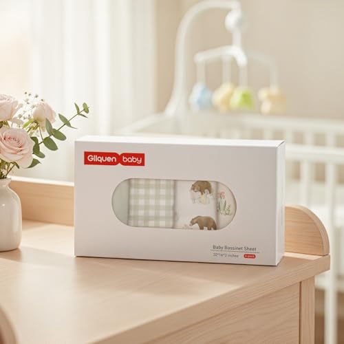Image of Gllquen Baby Bassinet Sheets 4 Pack, Breathable Cozy Fitted Mattress Sheet