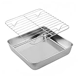 NbgrvB Molde de acero inoxidable con rejilla de refrigeración para cocina, pavo asado, barbacoa, pastel, 20 x 20 x 5 cm, 24 cm