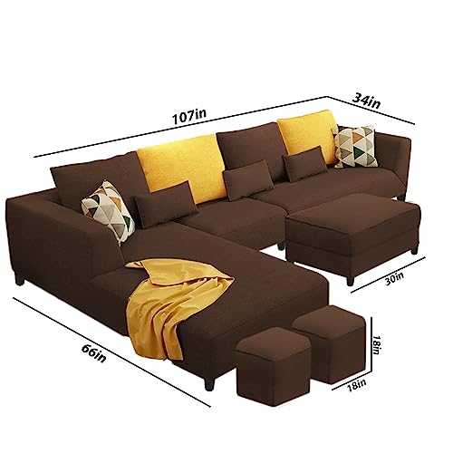 Image of Galib LHS 8 Seater L Shape Sofa Set for Living Room (Brown Fabric)