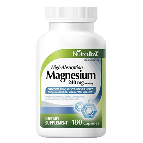 NutraA2Z Magnesium 240mg (Magnesium glycinate chelate) -180 Capsules - High Absorption Dietary Supplement