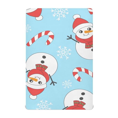 Moudou Christmas Snowman Playard Sheet for Boy Girls, Soft Breathable Fitted Toddler Sheet for Standard Playard Bed Mattress, 39 x 27 x 5 Inch