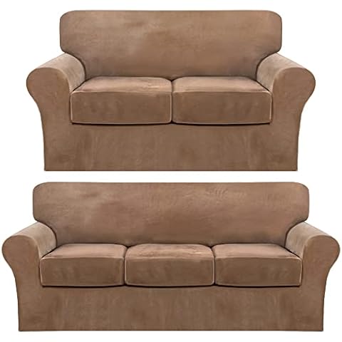 FantasDecor 4 Piece Sofa Covers Velvet Couch Covers for 3 Cushion Couch bundle 3 Piece Sofa Covers Velvet Couch Covers for 2 Cushion Couch Stretch Loveseat Slipcover, Luggage Cover
