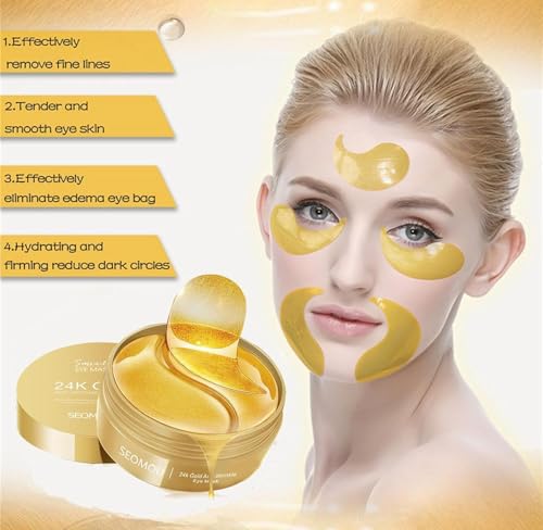 Image of Under Eye Patches for Dark Circles with 24k Gold | Pack of 60 Eye Cooling Gel Pads | Hydrogel Eye Patch Mask with Collagen for Relaxing Eyes, Reducing Puffiness & Wrinkles