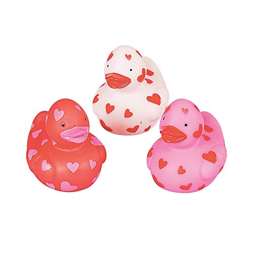 Mini Valentine Rubber Duckies - Bulk Set of 24 Pink, Red and White Valentine's Day Party Favors and Toys
