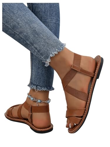 GORGLITTER Women's Criss Cross Gladiator Sandals Dressy Summer Cute Ankle Strap Open Toe Flat Sandals3