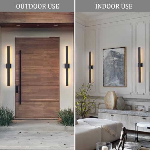 Image of 39.4 inch Long Outdoor Wall Lights Modern LED Exterior Lighting Fixtures Matte Black Outdoor Sconces Wall Lighting for House Front Door Porch Garage Patio