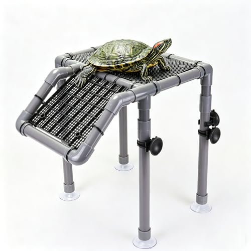 MLONDHSU Large Turtle Basking Platform for Aquatic Turtles, Sturdy Standing Turtle Dock with Non-Slip Ramp, Red Ear Slider Tank Accessories for 25/29/40/55 Gal, Gray/Black