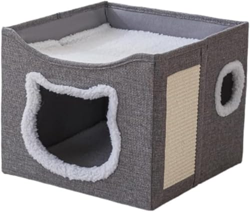 CokBlu 冬用 二層式 猫ベッド 完全密閉型猫ハウス 折りたたみ式 クッション付き 取り外し可能洗える 室内用暖かいペットベッド