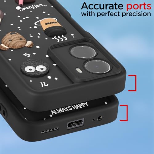 Image of Pikkme Back Cover for Redmi 15A 5G | 3D Bear Silicone Cute & Fun Coffee Cartoon | Full Body Protection Bumper Case (Black)