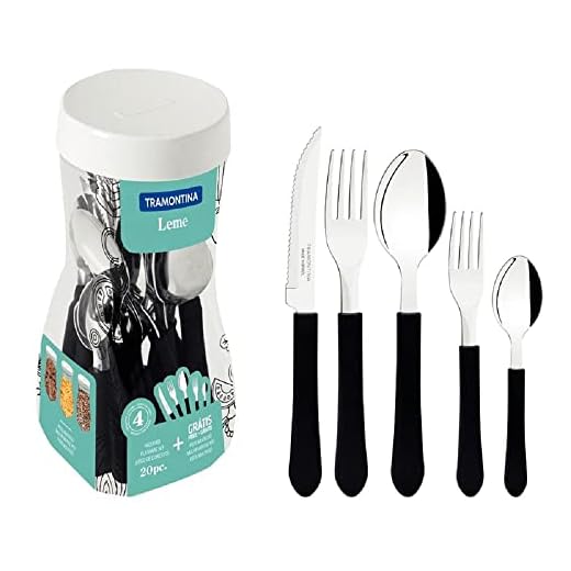 Faqueiro Tramontina Leme com Lâminas em Aço Inox e Cabos de Polipropileno Preto 20 Peças