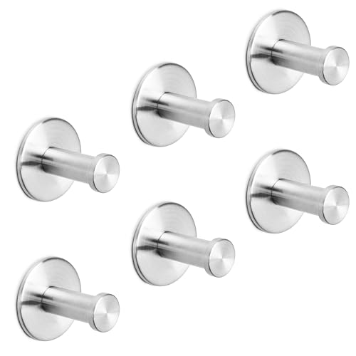 Heavy Duty Adhesive Metal Hooks for Hanging Hats, Garage Tools, Shower Accessories - Set of 6 Storage Hangers for Closet Entryway Organization, Wall Mount Peg Coat Rack, Bathroom Towel Holder (Chrome)