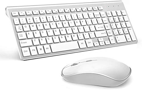Image of J JOYACCESS Wireless Keyboard and Mouse, Slim Wireless Keyboard Mouse with Numeric Keypad Compatible with iMac Mac PC Laptop Tablet Computer Windows (Silver White)