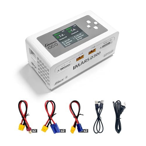 Gens Ace IMARS D300 Lipo Battery Charger G-Tech Series Dual Lipo Charger 16A AC 300W Smart Fast Balance Charger for RC 1S 2S 3S 4S 5S 6S Lipo Batteries, LiHV/Life/Li-lon/NiMH Batteries Fast Charging