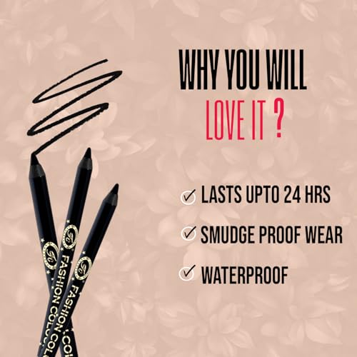 Image of Fashion Colour Super Gliding Kajal | Kajal Black Waterproof Smudge Proof | Long Lasting | High Intensity | Creamy | Jet Black | One Stroke Smooth Application | 24 Hr Long Stay | Kohl-Black (1.2g)