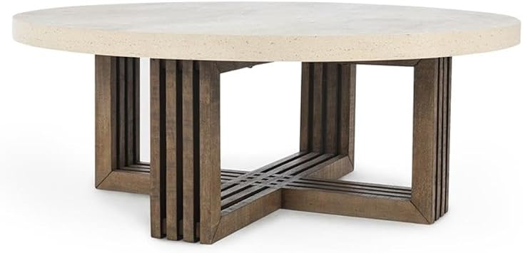 Classic Home Aspen 47" Round Wood Coffee Table Distressed Brown/Antique White
