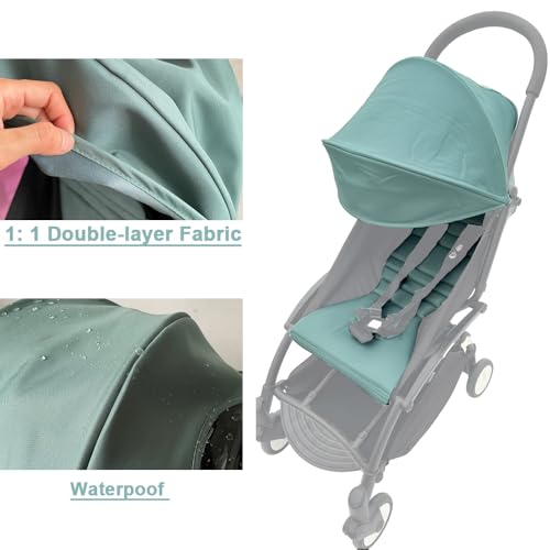 Image of Baby Stroller Seat Cushion and Canopy Compatible with Babyzen YOYO 2 and YOYO+, Pushchair Accessories Replacement Kit, Waterproof Double-Layer Fabric (Aqua Blue)
