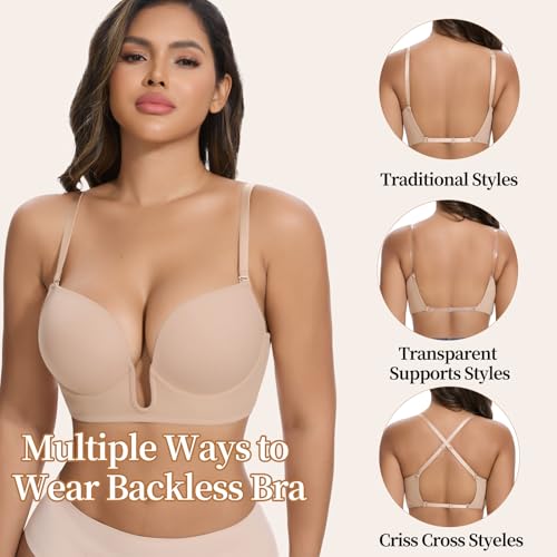 Image of JOYSHAPER Low Cut Bras for Women Backless Plunge Bra with Clear Straps