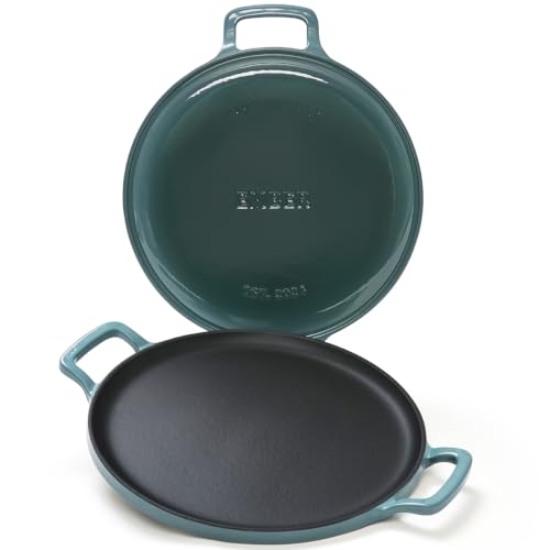 Image of Ember Cookware TitaniumClad Enamel Cast Iron Tawa for Dosa 30 cm | 10-Year Warranty | Rust-Proof Cast Iron Tawa for Roti & Dosa | Non Stick Dosa Tawa | Heavy Duty Induction Cookware | Ocean
