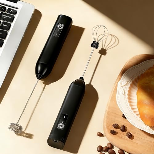 Image of Digead Mini Milk Frother Handheld with Stand, Rechargeable Electric Whisk with 3 Speeds & 2 Whisks, Portable USB Coffee Frother for Latte Cappuccino Matcha, Black