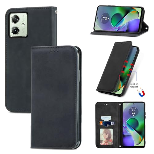 Cracedily for Motorola Moto G54 5G / Moto G64 5G Case Wallet Case Flip Leather with Card Holder Magnetic Closure Shockproof Kickstand Protective Phone Cases Cover Black