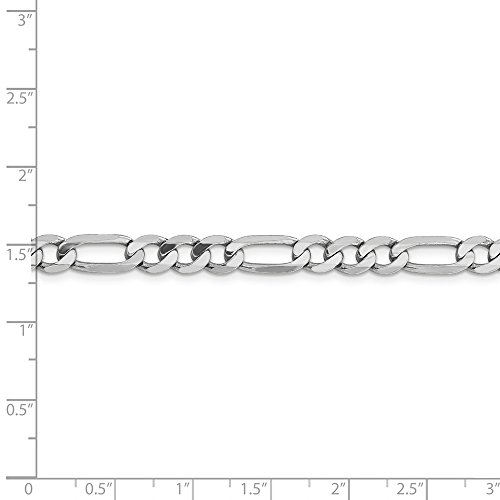 Solid 14K White Gold 6.0Mm Flat Figaro Link Bracelet - With Secure Lobster Lock Clasp (Or Anklet) 9" #TOP3