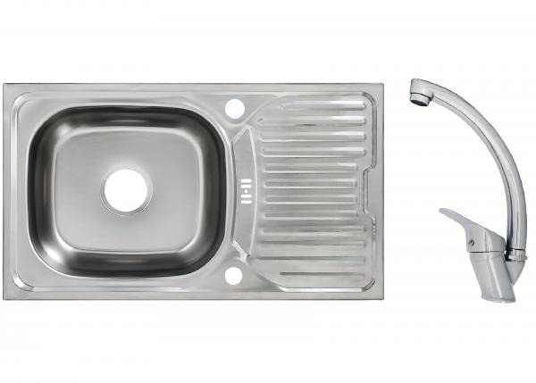Edelstahlspüle Einbauspüle Set Eckspüle 76 x 43,5 cm inklusive Mega Armatur Becken Spülbecken Spüle Küchenspüle Rechteckig aus Edelstahl