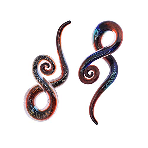 YOFANST Ear Stretching Glass Spiral Tapers Piercing Jewelry Ear Gauges 2pcs red Glitter, 0g(8mm)