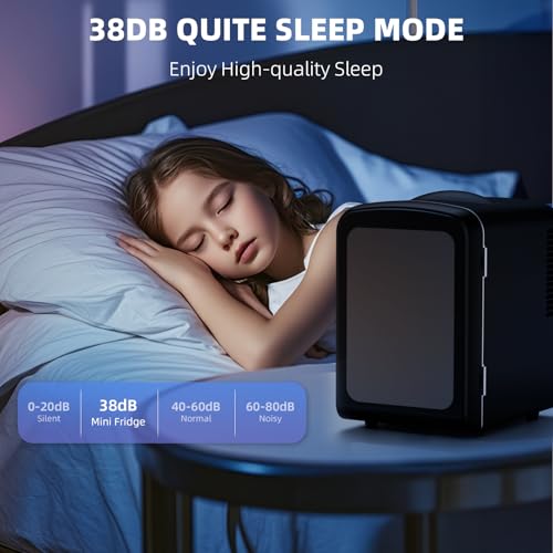 Image of Antarctic Star Mini Fridge 4 Liter /6 Cans Portable Mini Compact Refrigerator with Gaming Light, for Bedroom,Car,Office and Dorm, Small Cooler for Cosmetics, Beverage and Food, Black