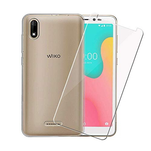 compatibile per WIKO Y60 (schermo 5.45) Custodia COVER case GEL soft slim SILICONE TPU morbida + PELLICOLA vetro TEMPERATO antiurto ANTIGRAFFIO 9H (trasparente)