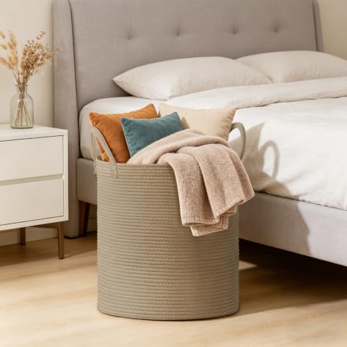 Image of 100L Extra Large Tall Cotton Rope Laundry Basket with Handles, Jute