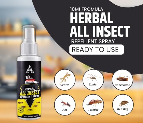 Image of Amish Herbal All In One Spray 100ml|10 Minutes Formula |Removes Entire Ant, Cockroach, Lizard, Bed Bugs, Spider, Bed Bugs|Powerful 100% Organic Insect Repellent Spray For Home Kitchen