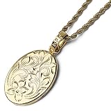 [BFF] ブランド オーバルネックレス ゴールド 18K GP gold 金色 プルメリア ハワイアンジュエリー ロープチェーン 彫金 手彫り ペンダント(45cmチェーン)