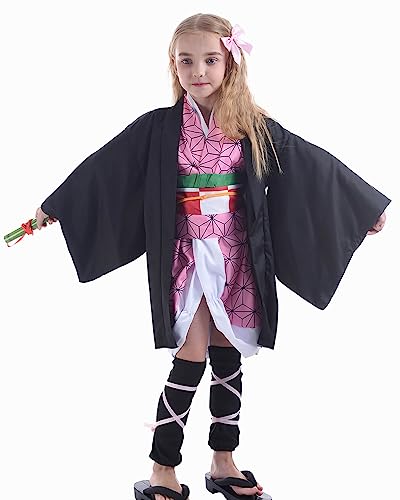 Nuoqi Fantasia Nezuko Cosplay Nezuko Kimono Uniforme Conjunto Completo, Nezuko, 8-9(for height 51.2