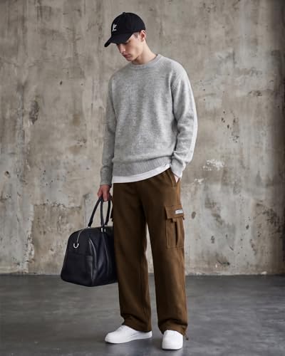 Image of Men's Cargo Sweatpants Casual Fleece Joggers Loose Fit Open Bottom Athletic Pants for Men with Pockets