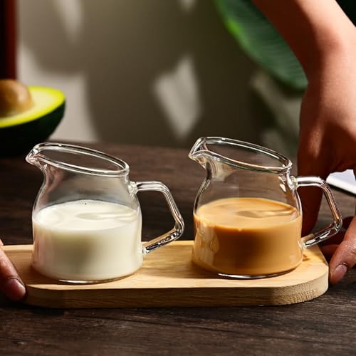 2pcs Small Glass Creamer Pitcher, Mini Glass Pitcher Transparent Coffee Pitcher Glass Tea Milk Pourer Glass Pitcher, Mini Carafe Coffee Mug Coffee Pot for Milk Coffee Tea Syrup