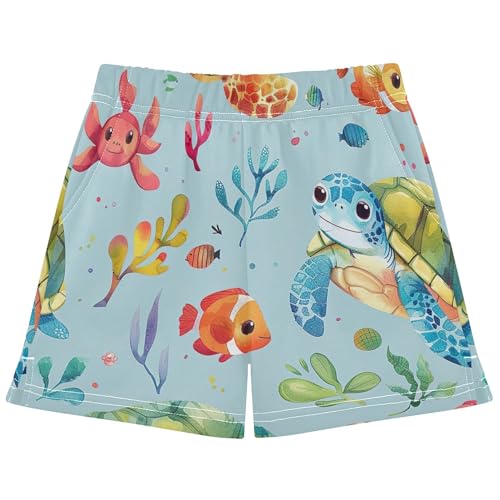 Girls Athletic Shorts Watercolor Sea Turtle Cute Casual Comfy Summer Activewear Youth Pajama Sleep Shorts, X-Small