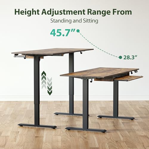Image of Agilestic Height Adjustable Desk with Keyboard Tray, 63 x 24 Inches Electric Standing Desk, Stand up Computer Table with Memory Preset, Modern Lift Motorized Gaming Workstation, Rustic Brown