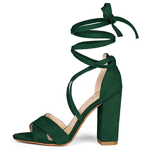 Allegra K Women Crisscross Front Block Heeled Lace Up Green Sandals 7.5 M Us #TOP6
