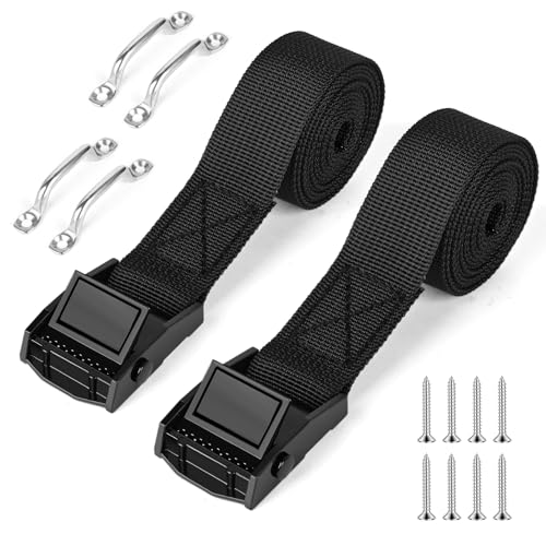 Battery Tie Down Strap Battery Hold Down Kit with Stainless Steel Cam Buckle, Stainless Steel Bracket and SS Screws for Boats,Cooler,Battery Box,Fuel Tank,Luggage Belt,RV and More 2 Sets 1