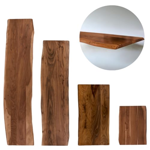 trelevo Holzplatte 60x40 cm, Akazienholz massiv 26mm, Tischplatte nussbaumfarben, Baumkantenplatte für Sitzbank, Waschtisch und Beistelltisch