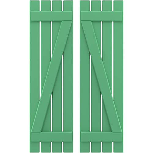Ekena Millwork ARW102SB415X73LPH Americraft Four 2 Exterior Real Wood Spaced Board-n-Batten Shutters w/Z-Bar (Per Pair), 15 1/2"W x 73"H, Lily Pads