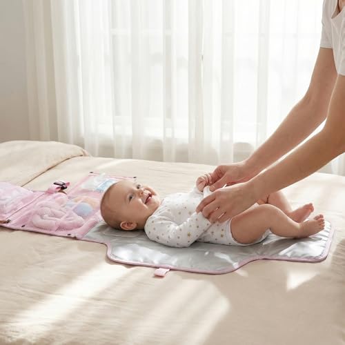 UBRAVOO Portable Diaper Changing Pad - Baby Diaper Changer Travel Bag with Wipes Pocket, Smart Design Portable Changing Mat, Infant Travel Station Kit, Gift for Newborn Girl & Boy (Pink) - Thumbnail 6