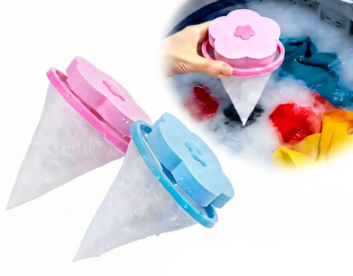 Liedrg Floating Lint Catcher for Washing Machine 4-Pack Reusable Pet Hair Remover Dog Cat Fur Catcher Blue and Pink Cone Design
