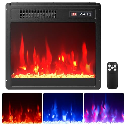 TANGZON 18 Recessed Electric Fireplace, Inset Freestanding Fire Heater with Flame Colors, Brightness, Remote Control & Thermostat (18, 750W/1500W, 3 Flame Color, 5 Brightness)