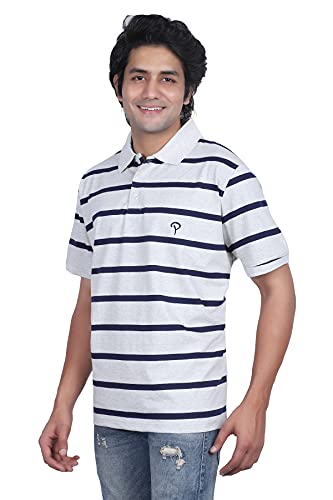 Image of Particle Men's Plus Size Big Size Cotton Polo Collar T-Shirt | Relaxed Fit Striped Half Sleeve | 100% Cotton 210 GSM | Smart Casual | Sizes 2XL-6XL | Breathable Summer Wear