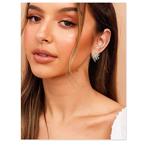Gold Rhinestone Clip On Earrings For Women Starburst Non Piercing Sparkling Crystal Wedding Bridal Prom Earring Fashion Jewelry #TOP1