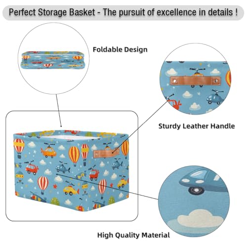 Image of Cars Helicopters Storage Baskets for Organizing, Fabric Collapsible Storage Bins Box Cartoon Decorative Toy Organizer Baskets for Closet Shelves Gift Basket 1 Pc