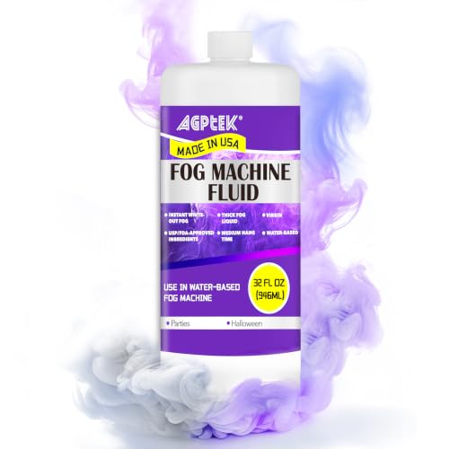AGPTEK 32oz Fog Machine Liquid, Fog Juice for 400-1500 Watt Foggers,Water-Based Fog Liquid,Thick Atmosphere Fog Fluid, Ideal for Indoor and Outdoor Venues Made in USA