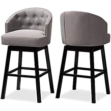 Baxton Studio Theron Transitional Gray Fabric Upholstered Wood Swivel Bar Stool